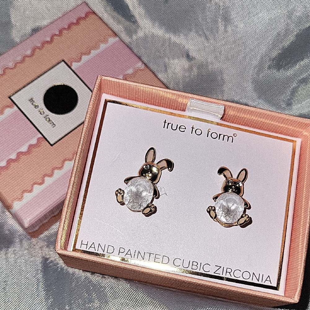 True to Form Bunny Earrings with Cubic Zirconia Bnib Ta M LS